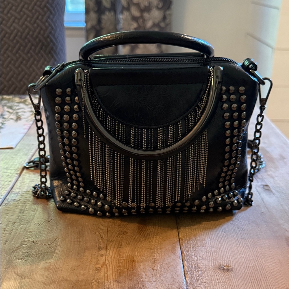 Elegant Black Studded Satchel